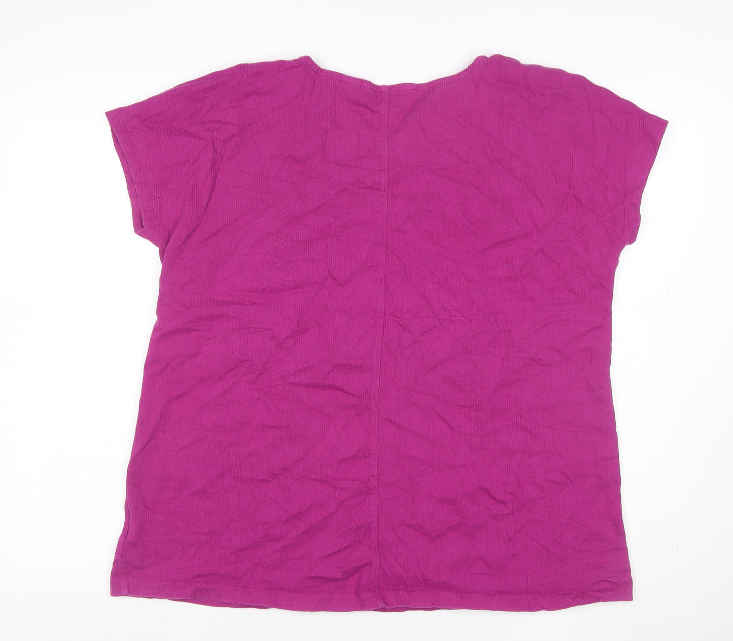 Lands' End Women's Pink L Ribbed Stretch Scoop Neck T-Shirt
