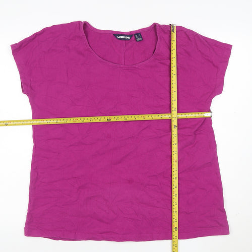 Lands' End Women's Pink L Ribbed Stretch Scoop Neck T-Shirt