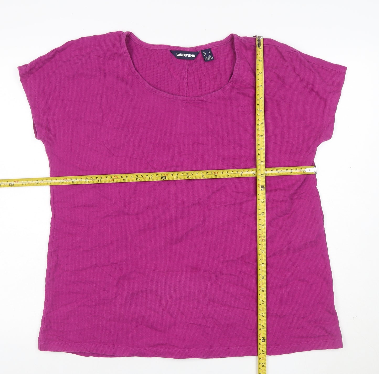 Lands' End Women's Pink L Ribbed Stretch Scoop Neck T-Shirt