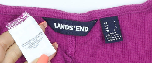 Lands' End Women's Pink L Ribbed Stretch Scoop Neck T-Shirt