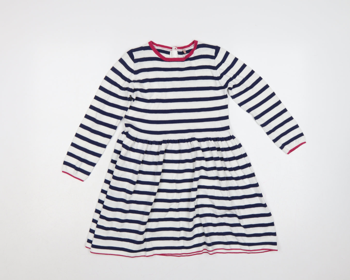 Marks and Spencer Girls Blue White Stripe Skater Dress 6-7 Years Cotton