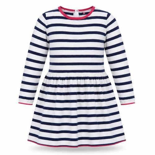 Marks and Spencer Girls Blue White Stripe Skater Dress 6-7 Years Cotton