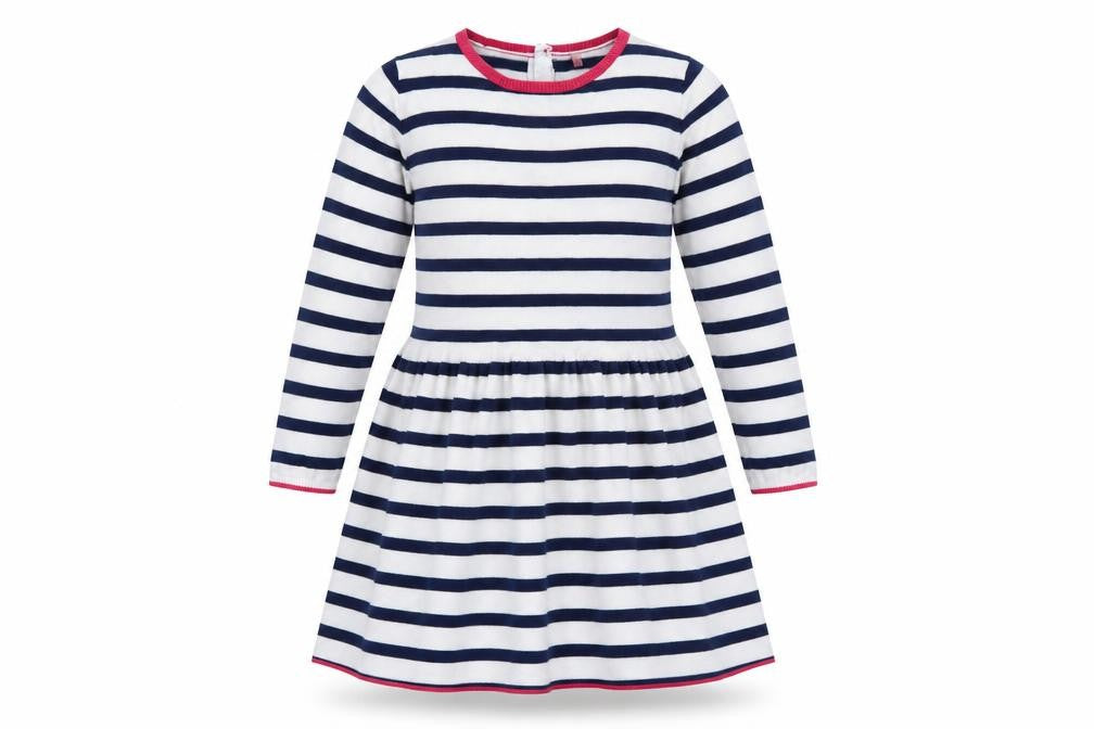 Marks and Spencer Girls Blue White Stripe Skater Dress 6-7 Years Cotton