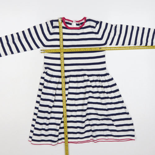 Marks and Spencer Girls Blue White Stripe Skater Dress 6-7 Years Cotton