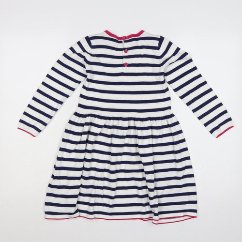 Marks and Spencer Girls Blue White Stripe Skater Dress 6-7 Years Cotton