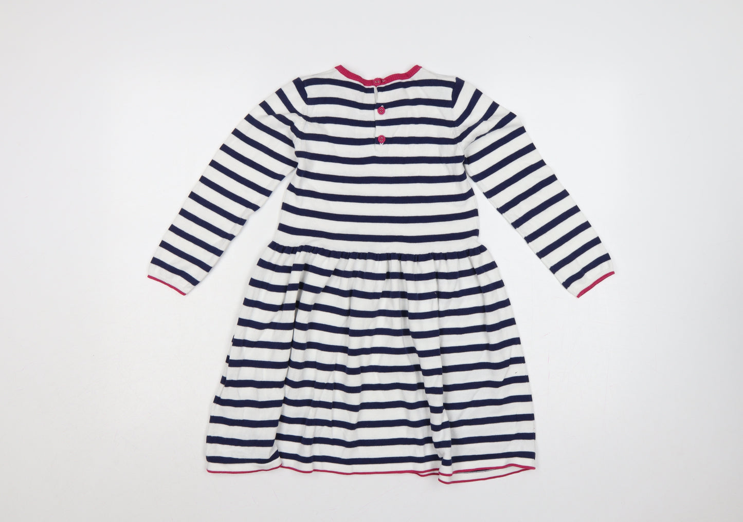 Marks and Spencer Girls Blue White Stripe Skater Dress 6-7 Years Cotton