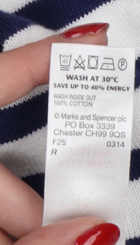 Marks and Spencer Girls Blue White Stripe Skater Dress 6-7 Years Cotton