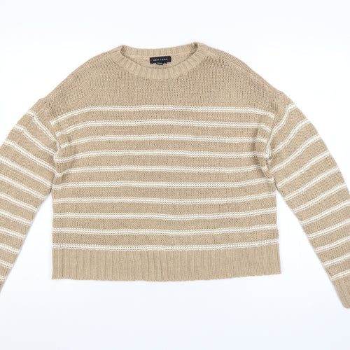 New Look Women Beige Stripe Knit Crew Neck Jumper Size S