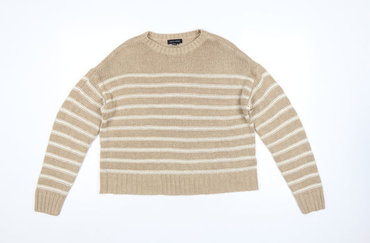New Look Women Beige Stripe Knit Crew Neck Jumper Size S