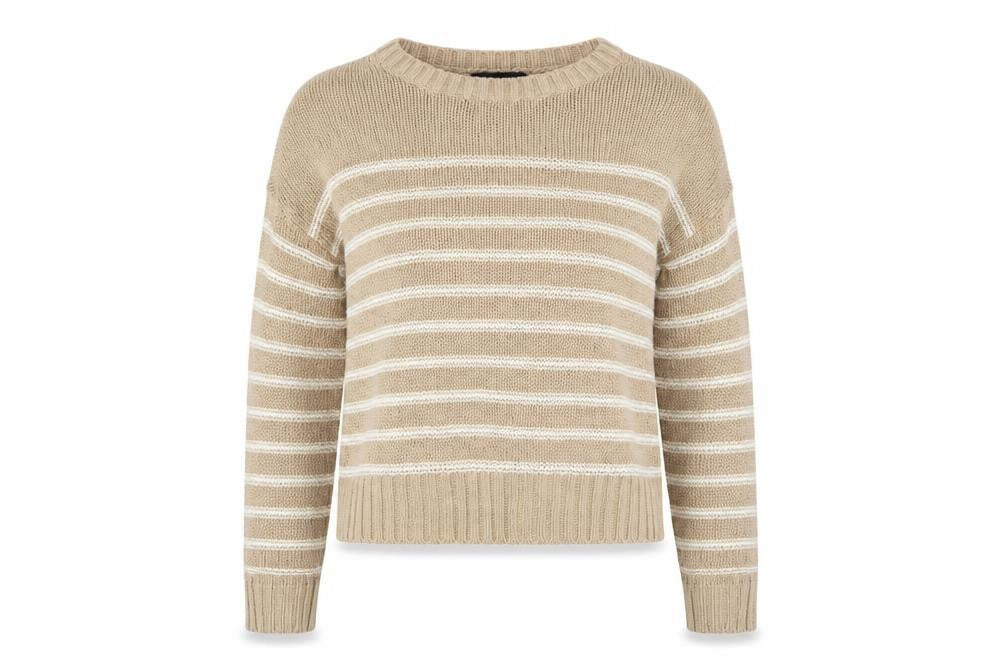 New Look Women Beige Stripe Knit Crew Neck Jumper Size S
