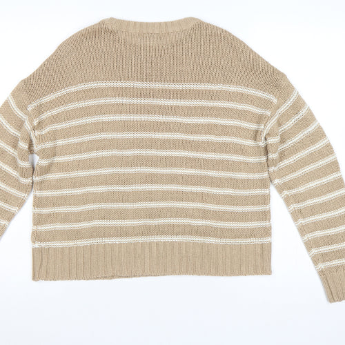 New Look Women Beige Stripe Knit Crew Neck Jumper Size S