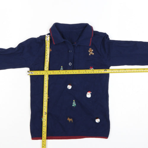 Nutmeg Girls Navy 4-5 Years Christmas Henley Cotton Knit Jumper