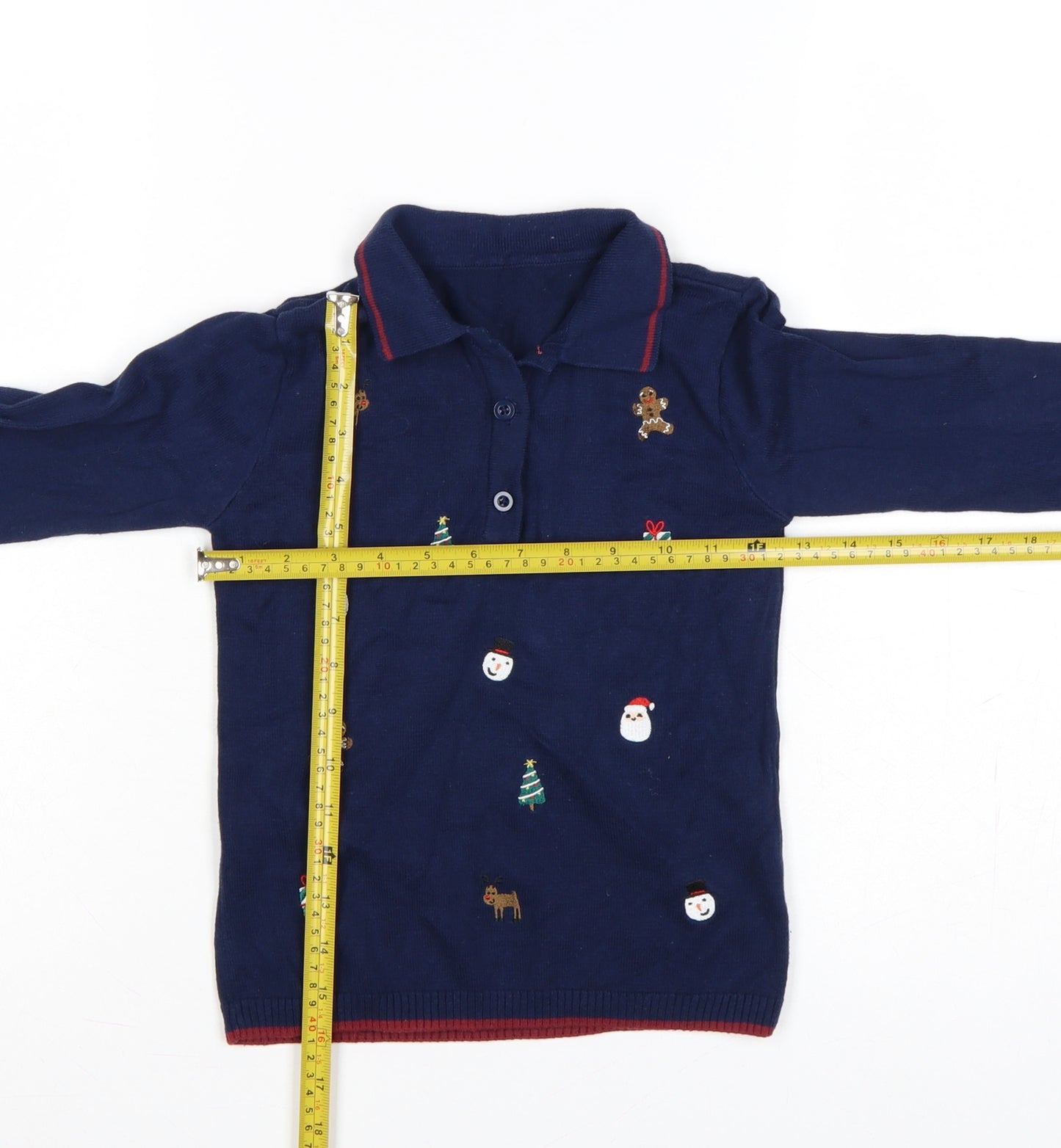 Nutmeg Girls Navy 4-5 Years Christmas Henley Cotton Knit Jumper
