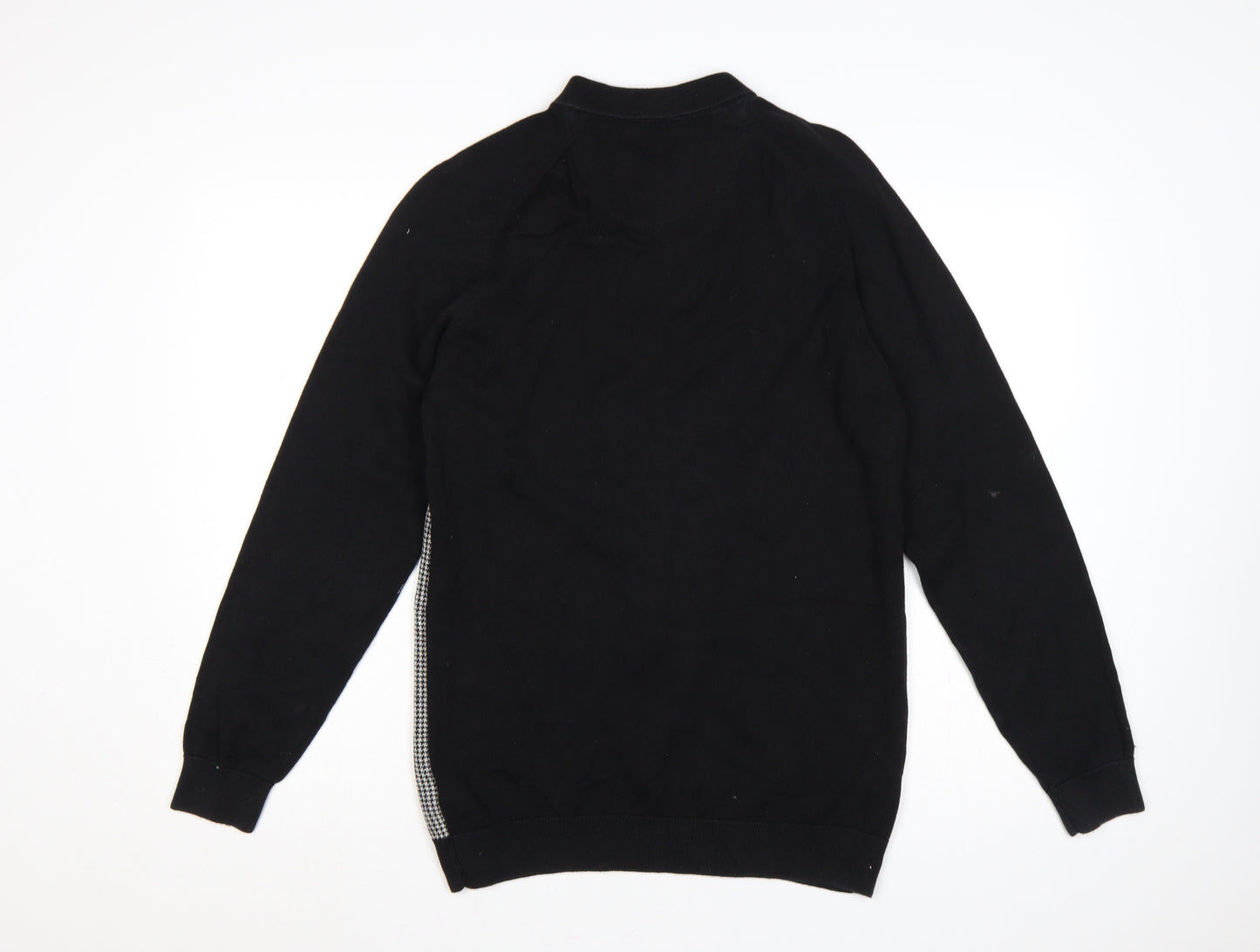 Next Men's Black Large Houndstooth Collared Henley Cotton Knit Jumper