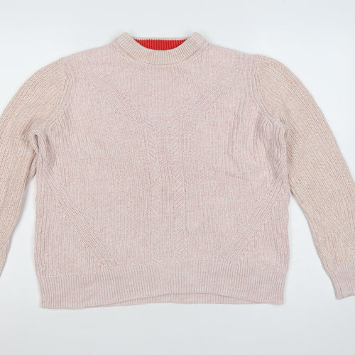 Marks & Spencer Women Pink M Cotton Chunky Knit Crew Neck Jumper