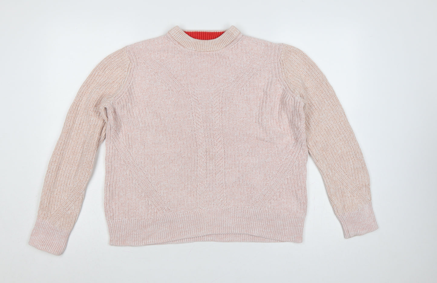 Marks & Spencer Women Pink M Cotton Chunky Knit Crew Neck Jumper