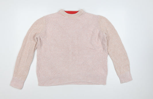 Marks & Spencer Women Pink M Cotton Chunky Knit Crew Neck Jumper
