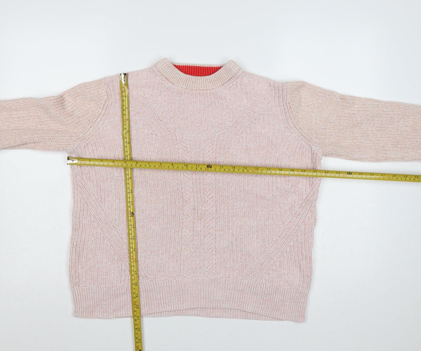 Marks & Spencer Women Pink M Cotton Chunky Knit Crew Neck Jumper