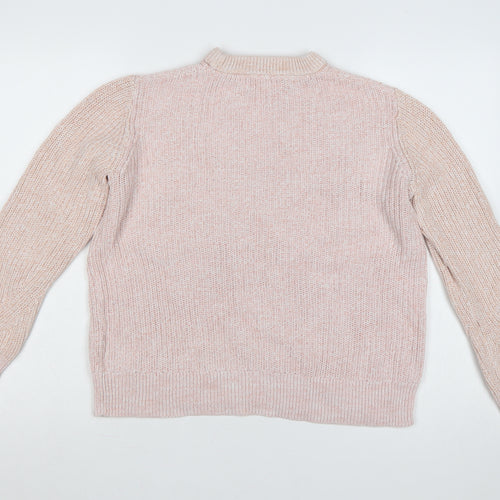 Marks & Spencer Women Pink M Cotton Chunky Knit Crew Neck Jumper