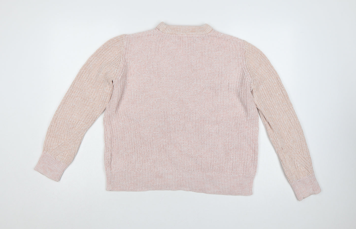 Marks & Spencer Women Pink M Cotton Chunky Knit Crew Neck Jumper