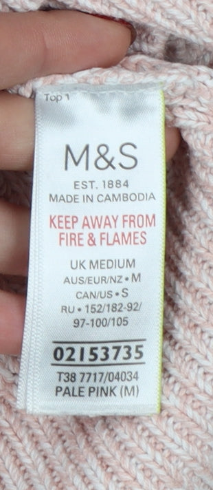 Marks & Spencer Women Pink M Cotton Chunky Knit Crew Neck Jumper