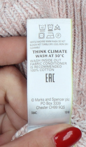 Marks & Spencer Women Pink M Cotton Chunky Knit Crew Neck Jumper