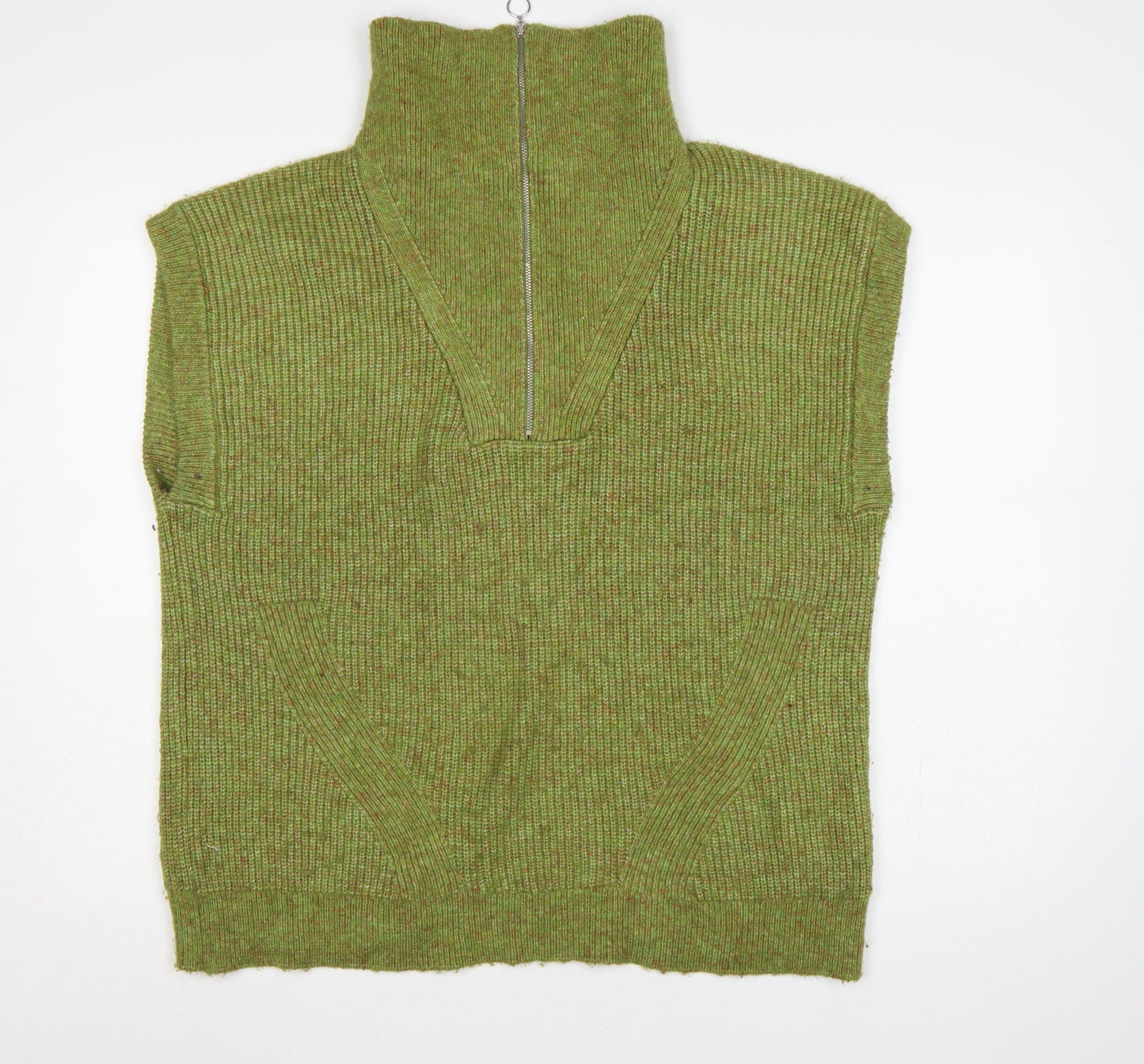 Marks and Spencer Women Green M Sleeveless 1/2 Zip High Neck Knit Vest