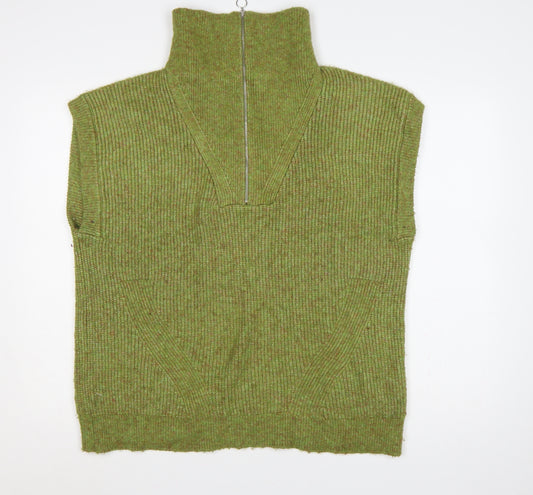Marks and Spencer Women Green M Sleeveless 1/2 Zip High Neck Knit Vest