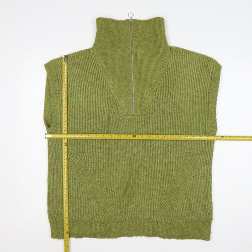 Marks and Spencer Women Green M Sleeveless 1/2 Zip High Neck Knit Vest