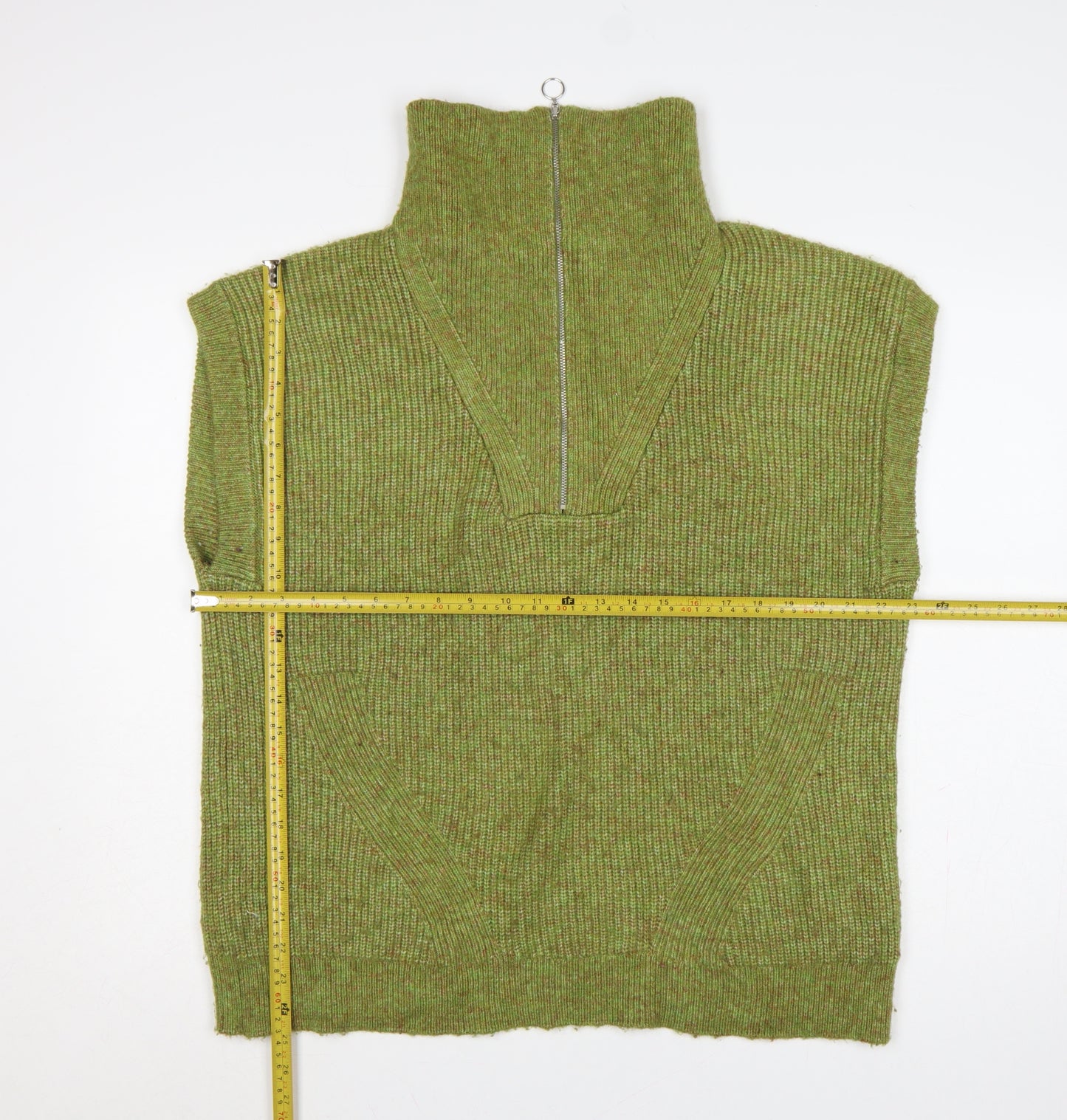 Marks and Spencer Women Green M Sleeveless 1/2 Zip High Neck Knit Vest