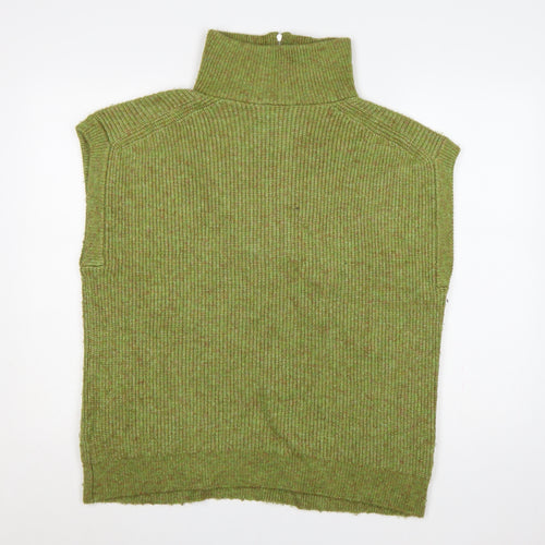 Marks and Spencer Women Green M Sleeveless 1/2 Zip High Neck Knit Vest