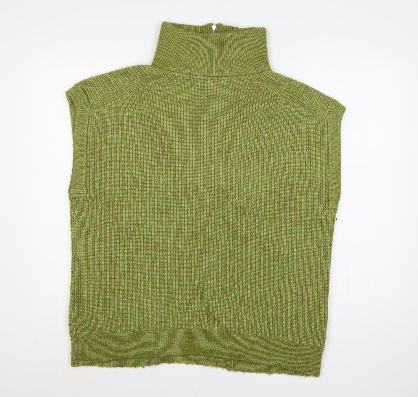 Marks and Spencer Women Green M Sleeveless 1/2 Zip High Neck Knit Vest