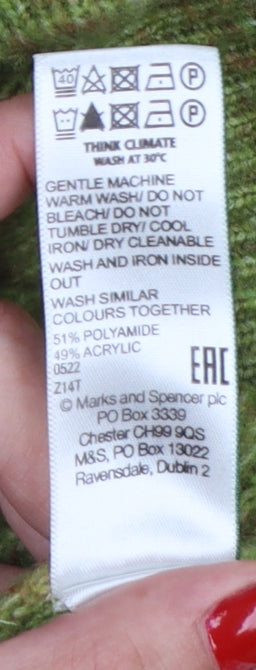 Marks and Spencer Women Green M Sleeveless 1/2 Zip High Neck Knit Vest
