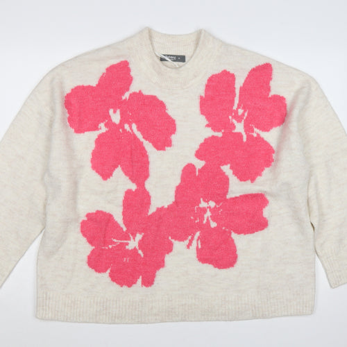 Nutmeg Women Beige Pink Floral Knit High Neck Jumper UK 18
