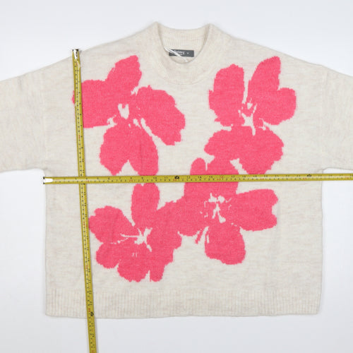 Nutmeg Women Beige Pink Floral Knit High Neck Jumper UK 18