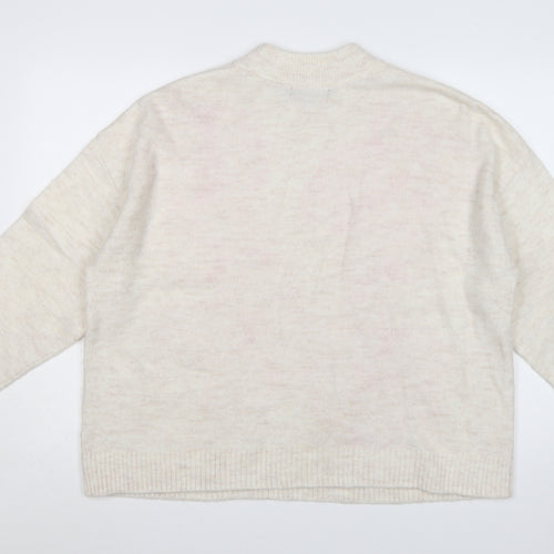 Nutmeg Women Beige Pink Floral Knit High Neck Jumper UK 18