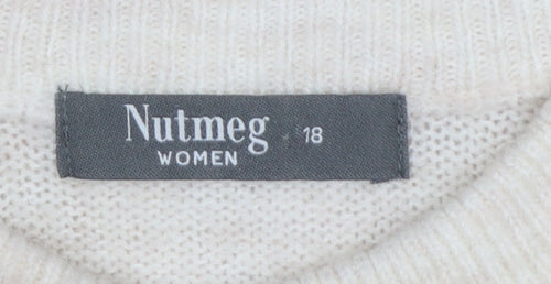 Nutmeg Women Beige Pink Floral Knit High Neck Jumper UK 18