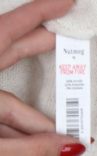 Nutmeg Women Beige Pink Floral Knit High Neck Jumper UK 18