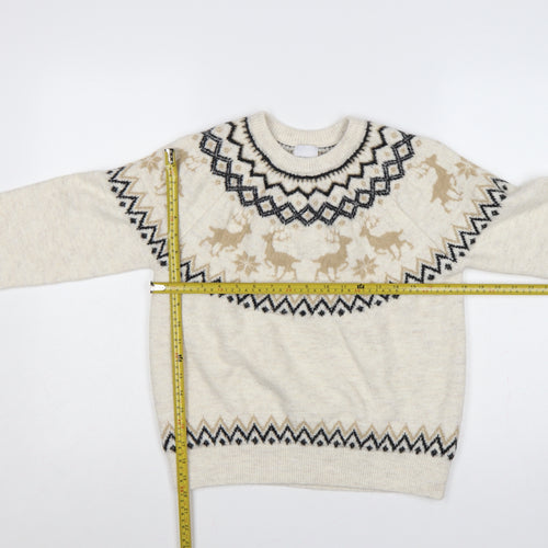 Primark Women's Beige M Fair Isle Reindeer Christmas Knit Jumper