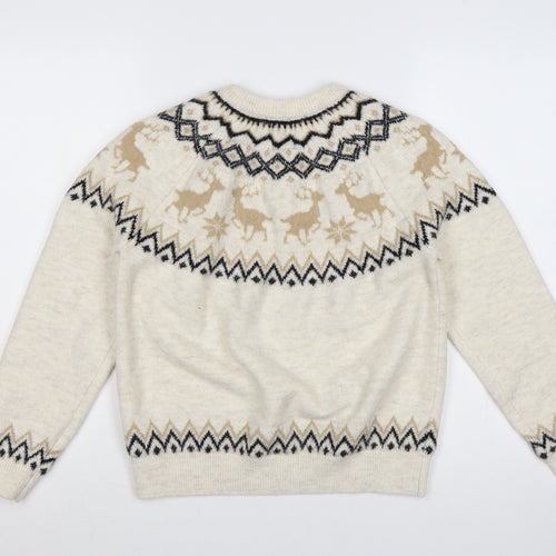Primark Women's Beige M Fair Isle Reindeer Christmas Knit Jumper