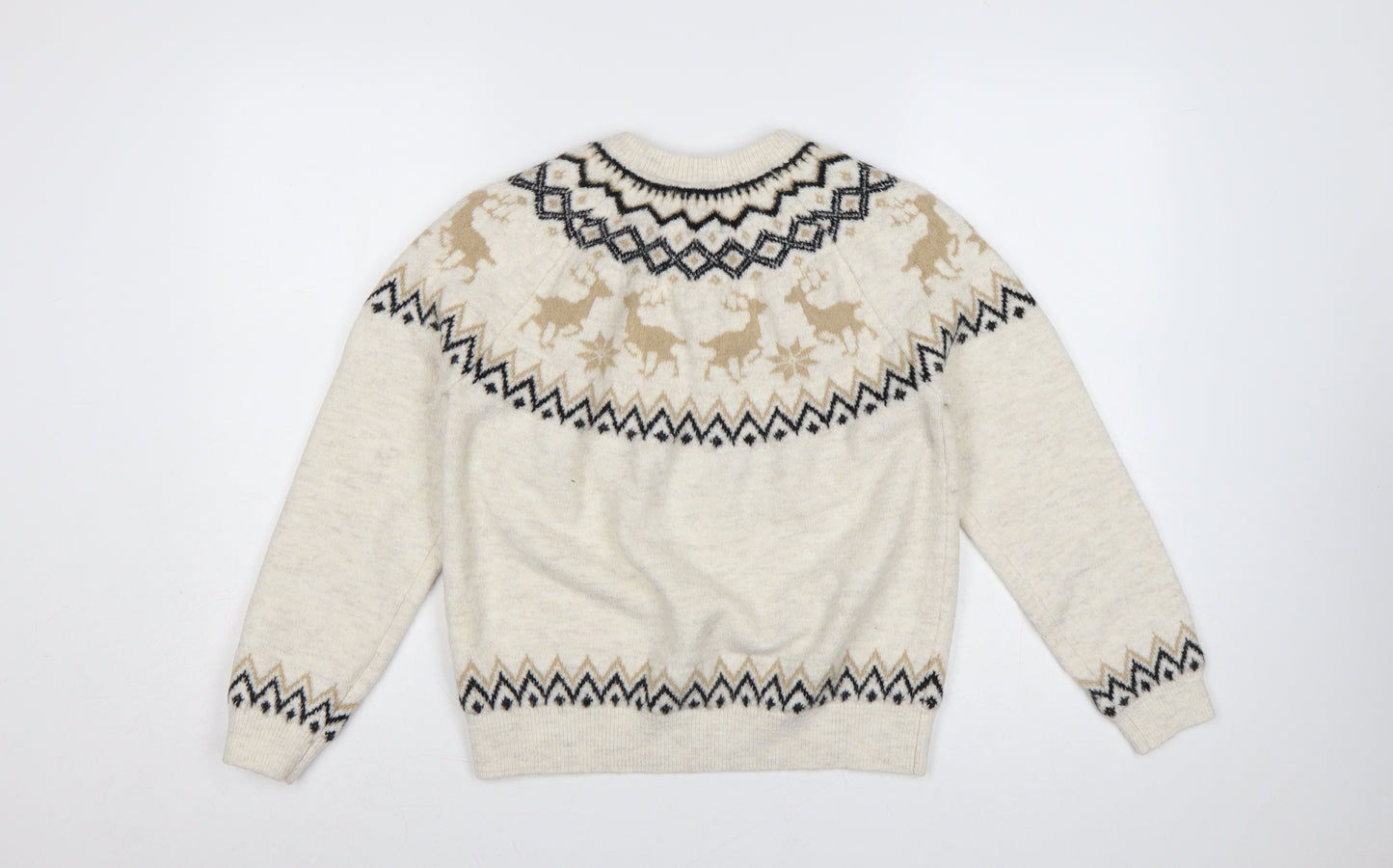 Primark Women's Beige M Fair Isle Reindeer Christmas Knit Jumper