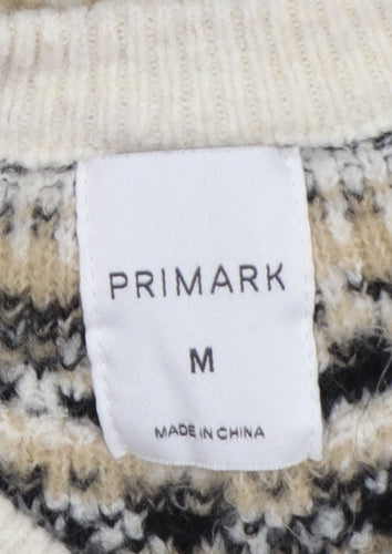 Primark Women's Beige M Fair Isle Reindeer Christmas Knit Jumper