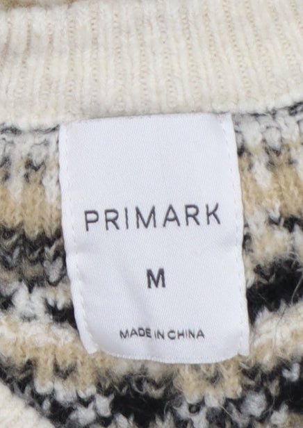 Primark Women's Beige M Fair Isle Reindeer Christmas Knit Jumper