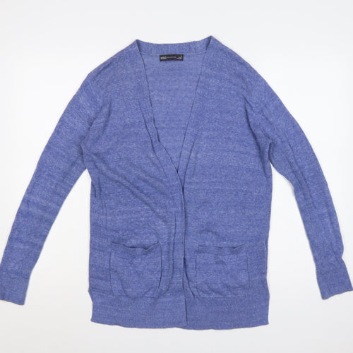 Marks and Spencer Women Blue Size 12 Open Cotton Knit Cardigan