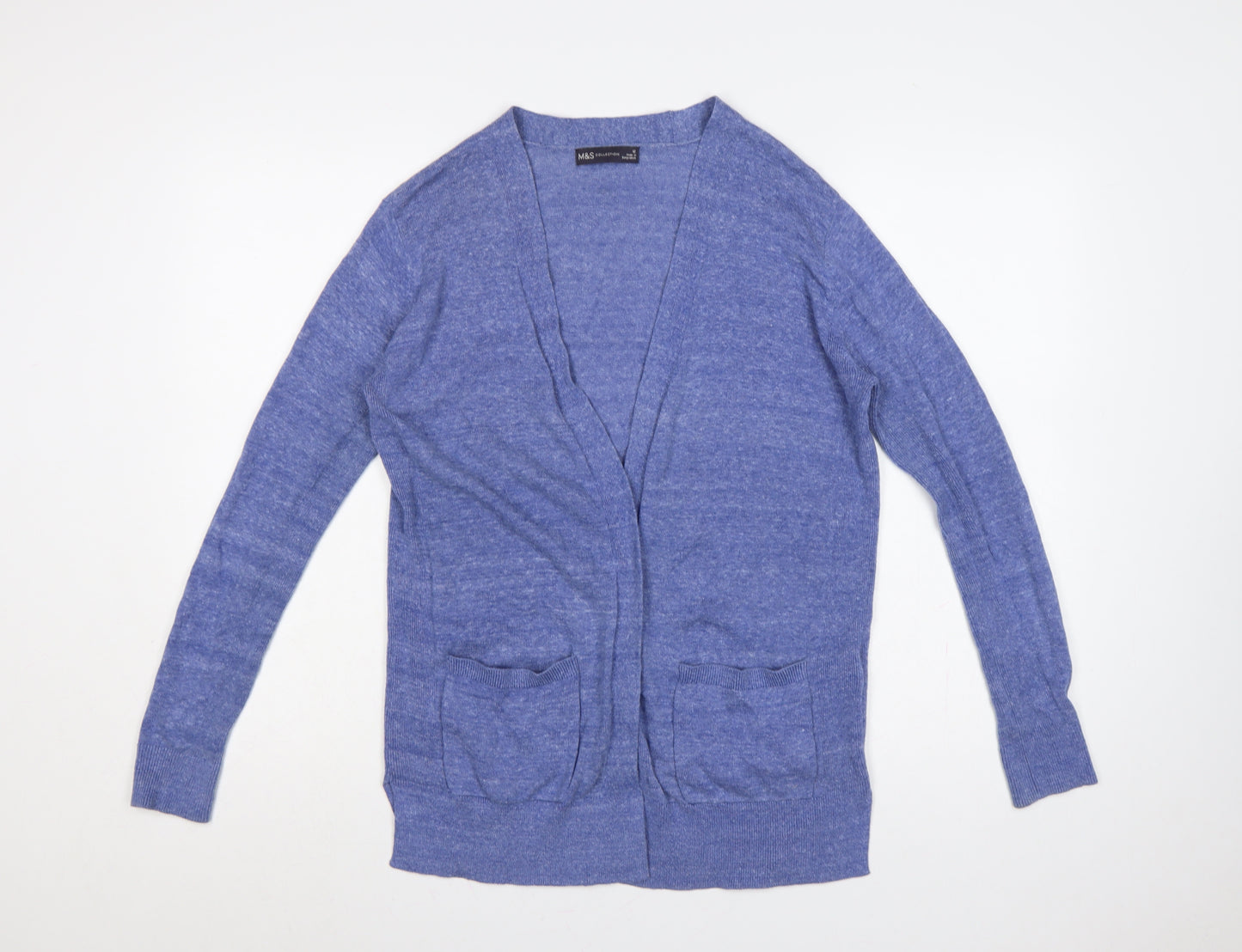 Marks and Spencer Women Blue Size 12 Open Cotton Knit Cardigan
