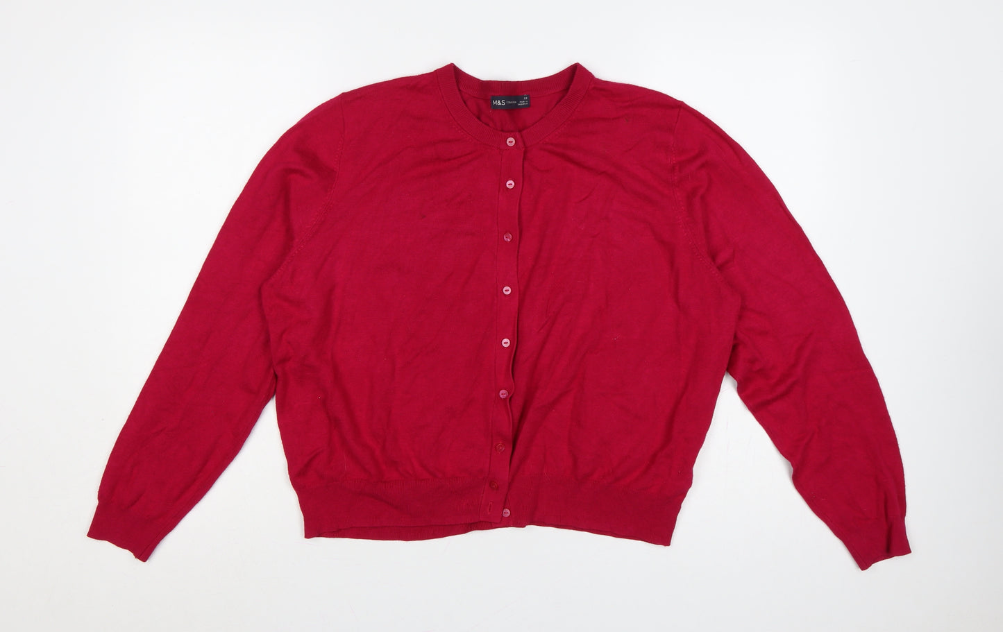 Marks & Spencer Women Red Size 22 Button Knit Cardigan Long Sleeve