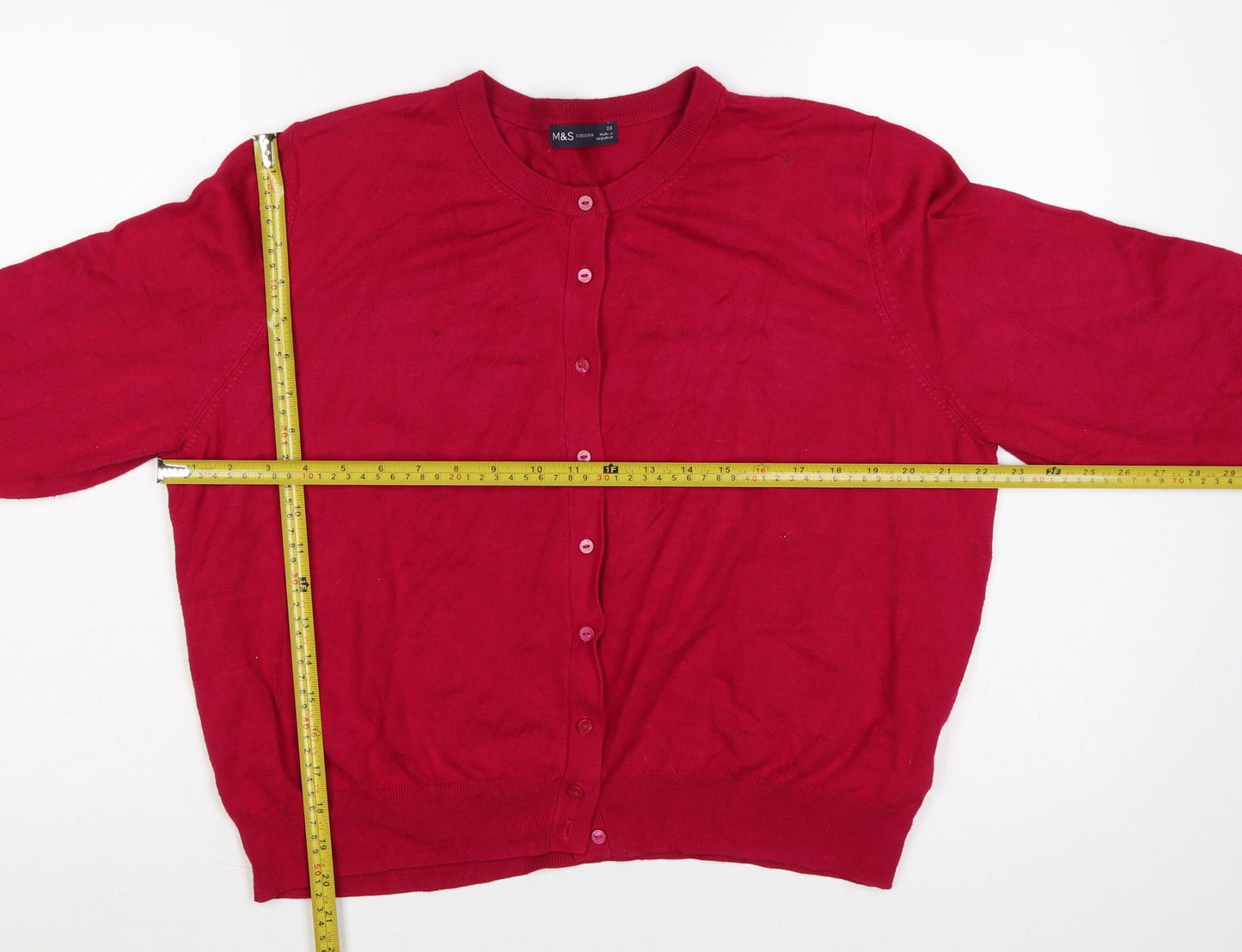 Marks & Spencer Women Red Size 22 Button Knit Cardigan Long Sleeve