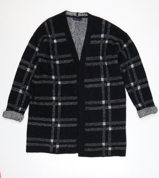 Marks & Spencer Women Black Grey Plaid Open Cardigan UK 16 L Knit