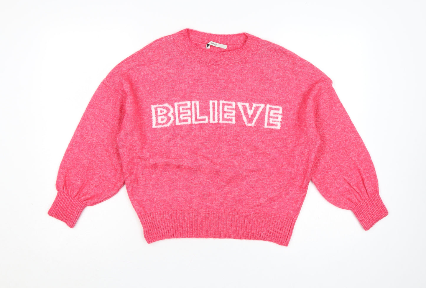 George Girls Pink 12-13 Years Believe Knit Pullover Jumper