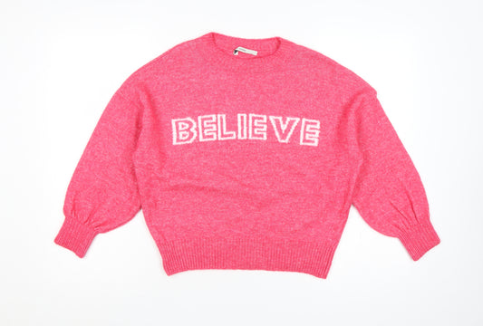 Front view of George girls’ pink 12-13 years believe knit jumper